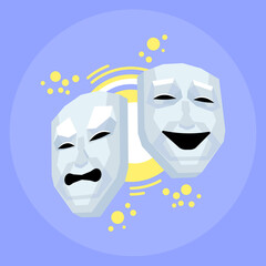 Theatrical Masks Icons. Masks of Sadness and Joy Icons. Flat style. Vector icons.