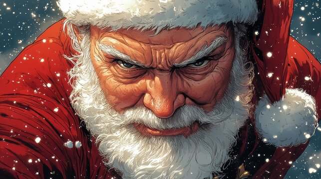 Angry Santa Claus Close Up Portrait
