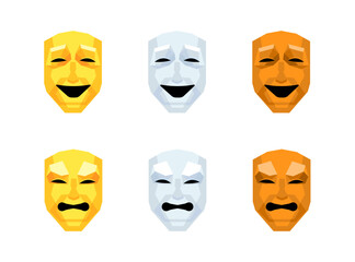 Theatrical Masks Icons. Masks of Sadness and Joy Icons. Flat style. Vector icons.