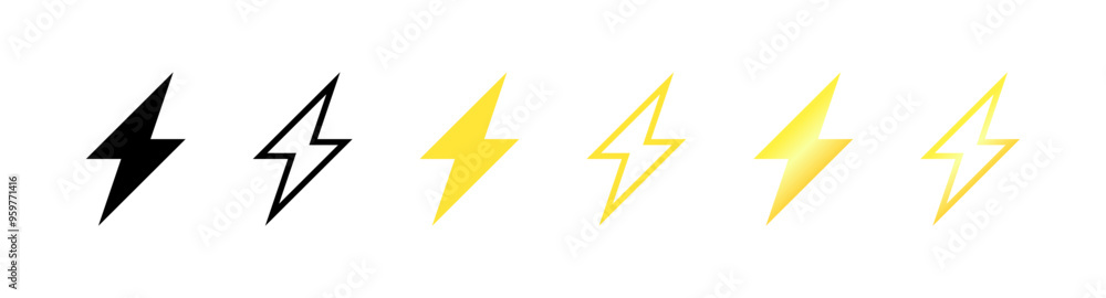 Poster lightning set icons. silhouette, linear and flat style. vector icons.