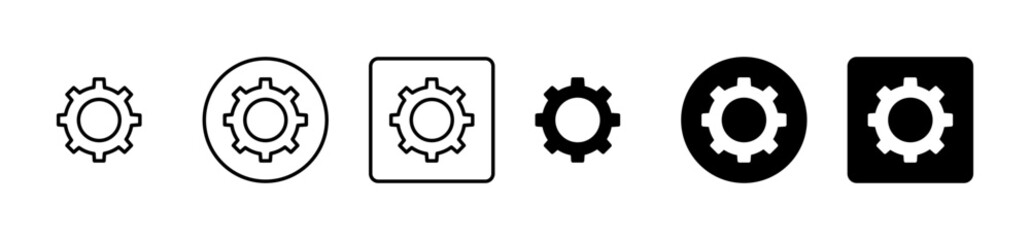 Settings sign set icons. Gear icons. Linear and silhouette style. Vector icons.