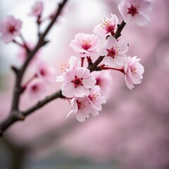 Obraz premium Sakura is blooming. Delicate pink cherry blossoms bloom beautifully on a tree branch during the spring season, filling the scene with vibrant colors and a sense of renewal in nature. Generative AI