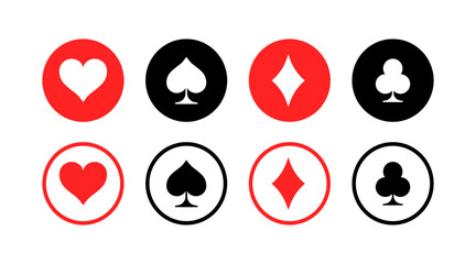 Playing cards set icons. Icon Suits. Flat, silhouette and linear style. Vector icons.