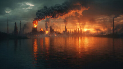 Naklejka premium Climate change fossil fuels, focusing on the direct connection between fossil fuel consumption and the accelerating climate crisis