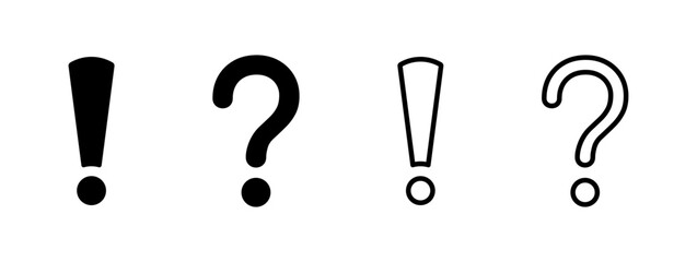 Exclamation mark and question mark set icons. Linear and silhouette style. Vector icons.