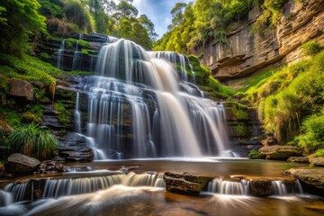 Obraz premium Purlingbrook Falls in June intimate close-up of a single waterfall, shallow depth of field