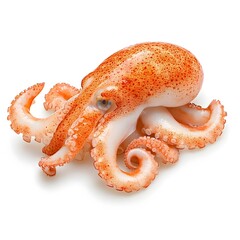 Pristine Whole Squid in Macro Closeup on Pure White Background