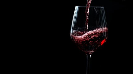 A rich, red wine poured into an elegant glass, contrasting beautifully with a dark background