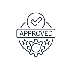  Process approved.  Checking. Proven effectiveness. Vector linear icon isolated on white background.