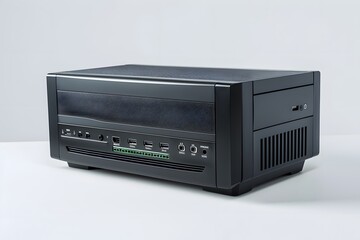 Obraz premium Sleek Black Computer Case with Multiple Ports and Vents