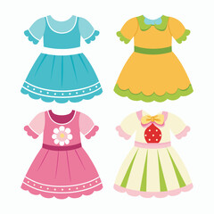 vector 4 set babydoll dress design