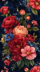 Fototapeta premium Watercolor Floral Bouquet on Dark Background.