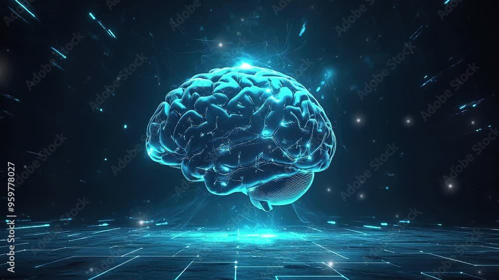 Poster abstract brain hologram background. digital brain. brain artificial intelligence concept. brain acti
