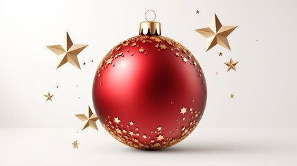 Red festive ornament with golden stars isolated on a light background for holiday decoration ideas