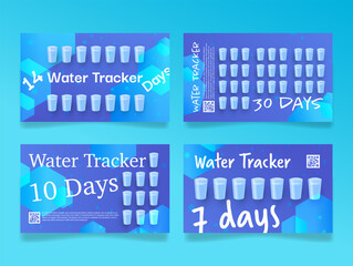 Brightly colored water tracking cards to help you stay hydrated, with clear cup markers to help you track your daily water intake