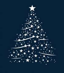 Starry Christmas tree vector graphic, white stars on a dark blue background, vector graphics