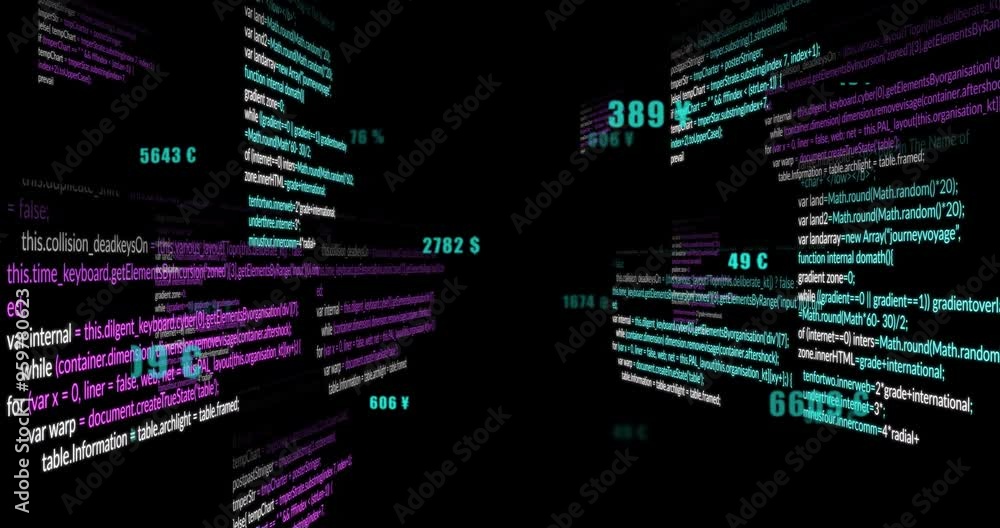 Poster scrolling code and data processing in dark animation background