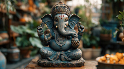 Fototapeta premium Ganesh Chaturthi sustainable practices, focusing on the use of eco-friendly materials and practices in the celebration of Ganesh Chaturthi