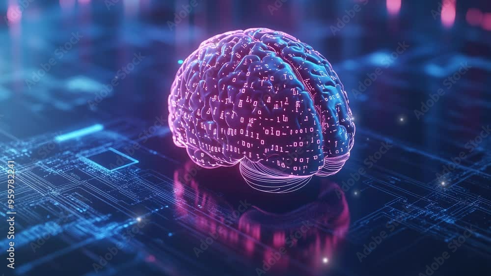 Poster abstract brain hologram background. digital brain. brain artificial intelligence concept. brain acti