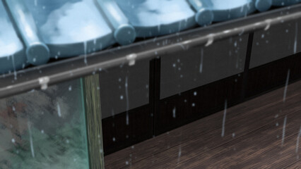 雨が降っている縁側