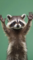 Fototapeta premium a professional studio photograph of cute raccoon standing on two legs and ready to dance