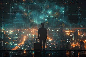 A Vision of the Future: A Silhouette Against a Futuristic Cityscape
