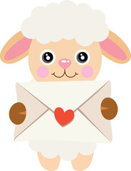 Funny lamb sheep with a valentine envelope