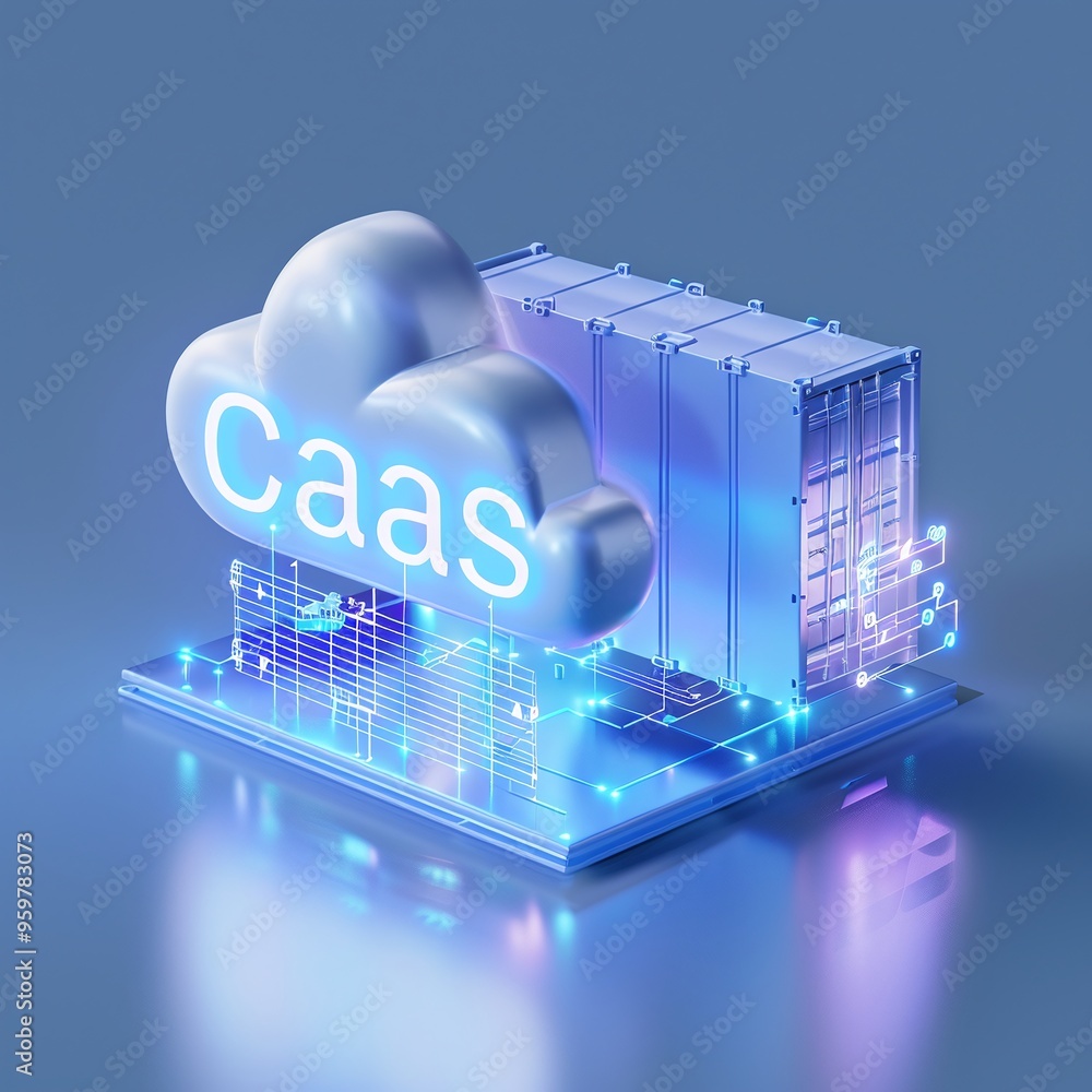 Poster 3d illustration of cloud as a service (caas) concept. cloud computing infrastructure with digital cl
