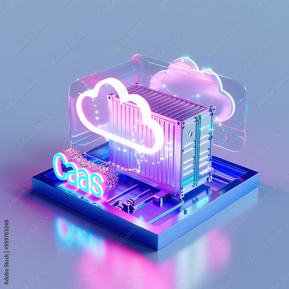 Poster 3d illustration of cloud computing technology with vibrant colors. concept of cloud as a service for
