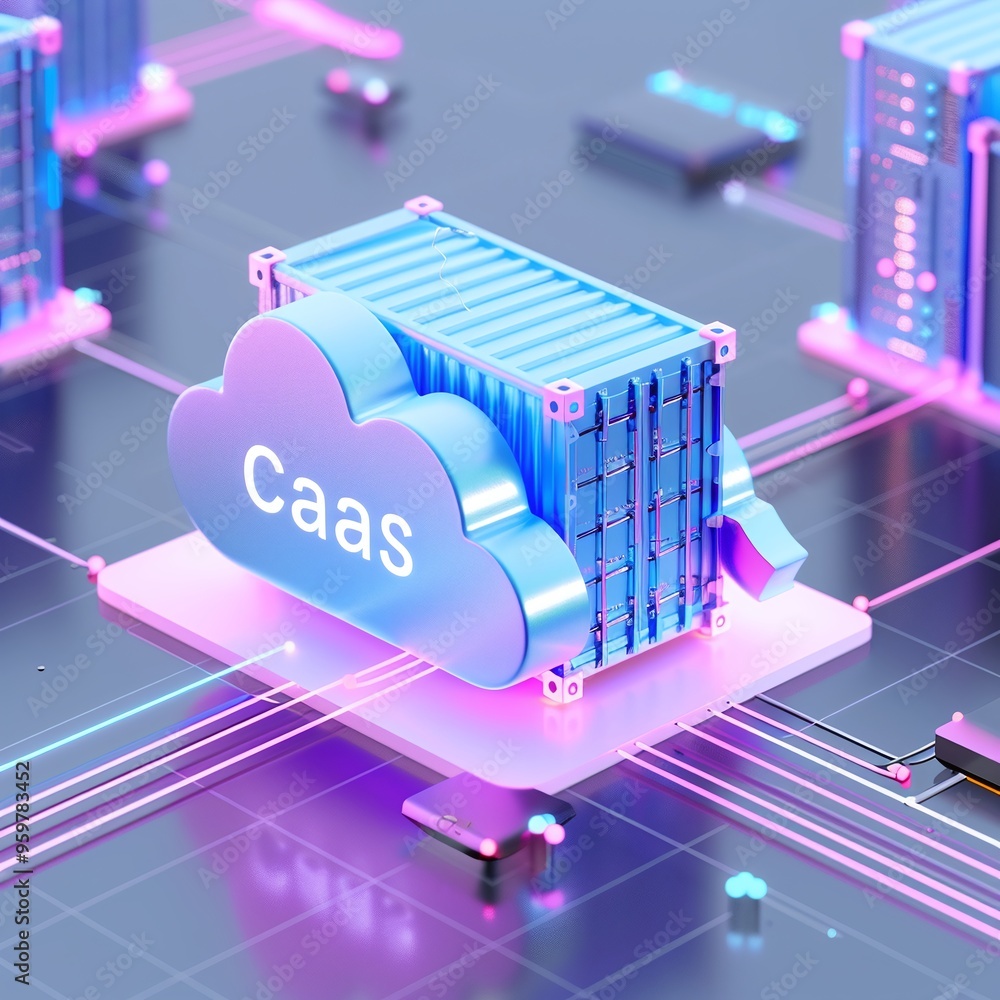 Aufkleber 3d illustration of container as a service (caas) concept with futuristic cloud computing infrastruct