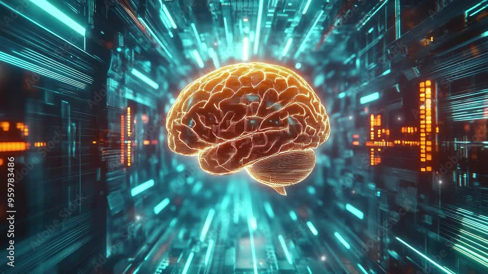 Aufkleber abstract brain hologram background. digital brain. brain artificial intelligence concept. brain acti