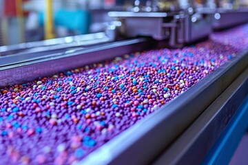 Fototapeta premium Colorful Candy Conveyor Belt in a Factory