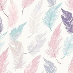 seamless pattern of delicate feathers in soft pastel colors