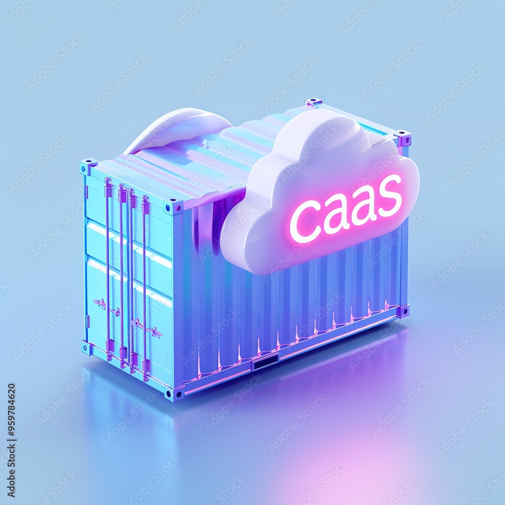 Aufkleber colorful 3d container with 'caas' cloud symbolizing container as a service on a blue background.