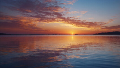 Fototapeta premium a serene background featuring the reflection of a gradient mesh sunset on a calm body of water.