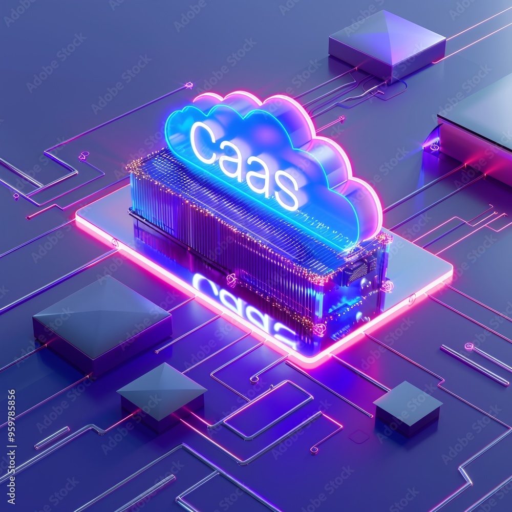 Aufkleber futuristic caas concept with neon lights, representing cloud computing innovation and advanced netwo