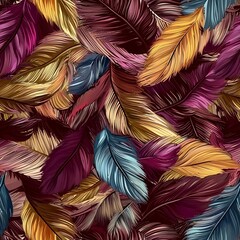 seamless pattern of feathers with a blend of rich, jewel tones