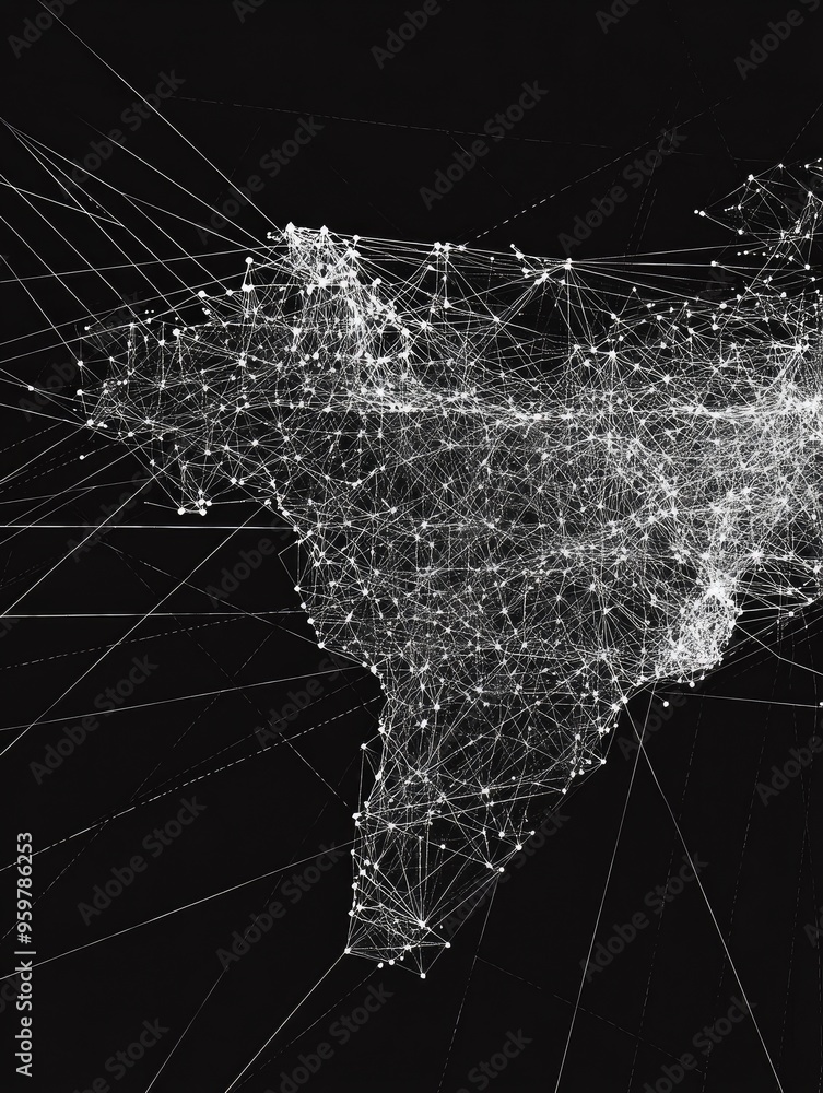 Poster polygonal line art illustration of a country s map featuring a modern design with a mesh like struct