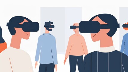 B2B networking event in virtual reality where avatars exchange digital business cards and participate in interactive product demonstrations. Facilitating global connections through virtual experiences