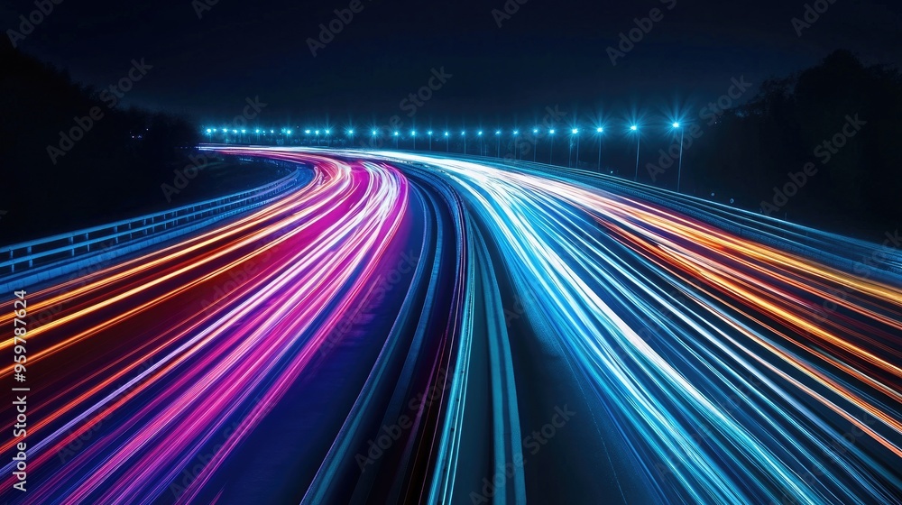 Poster line art illustration of light trails in an artistic style long exposure photography capturing dynam