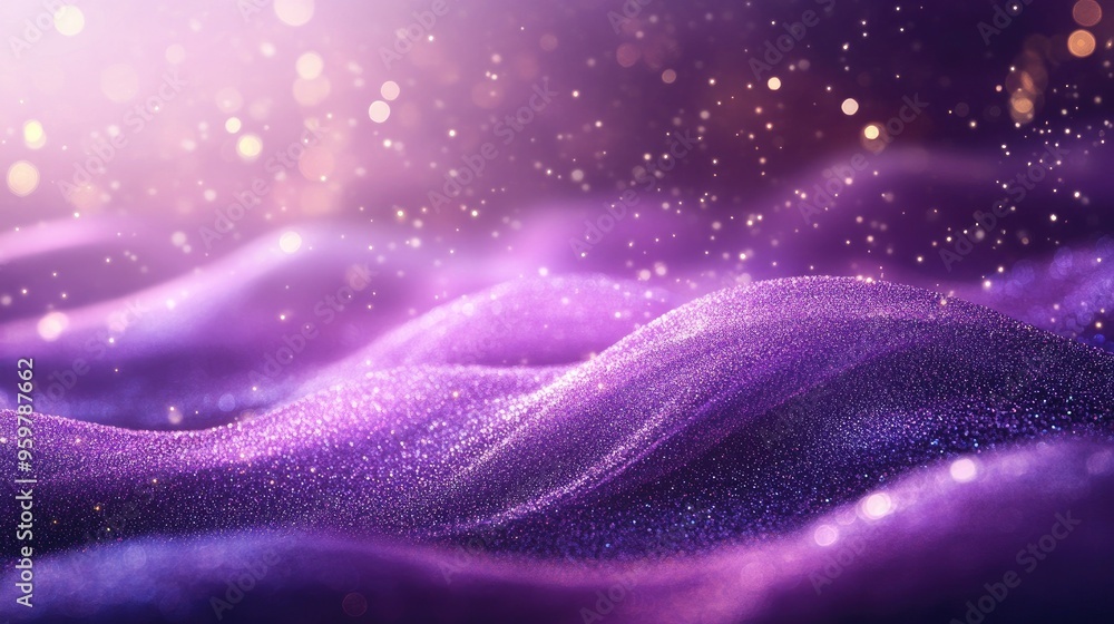 Poster vivid abstract violet background featuring sparkling glitter elements in a line art style