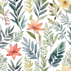 seamless Watercolor Pattern using botanical elements.
