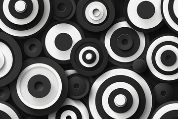 Dynamic Black and White Circular Patterns in 3D Design