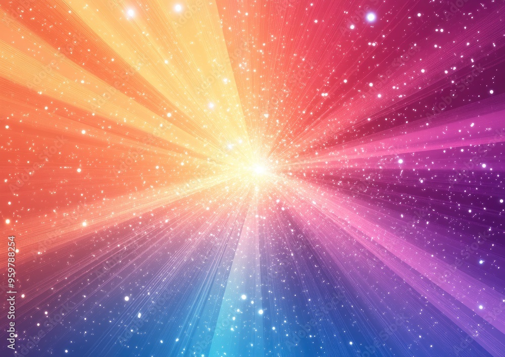 Poster abstract multicolored background featuring a star explosion in a digital line art style