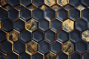 Elegant Hexagonal Pattern with Gold Accents and Dark Textures
