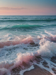 Fototapeta premium an abstract background featuring flowing ocean waves in soft pastel colors like light aqua, lavender, and blush pink