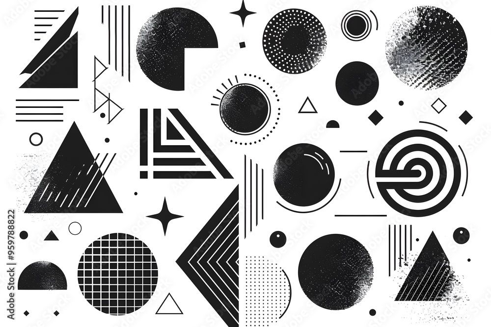 Poster abstract black and white geometric patterns with various shapes and textures
