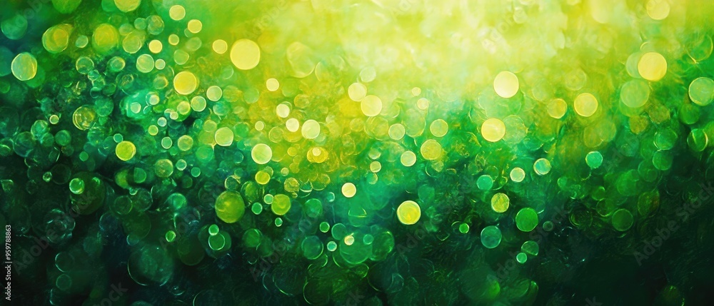 Poster abstract green bokeh background in an oil painting style featuring a vivid display of colors and tex