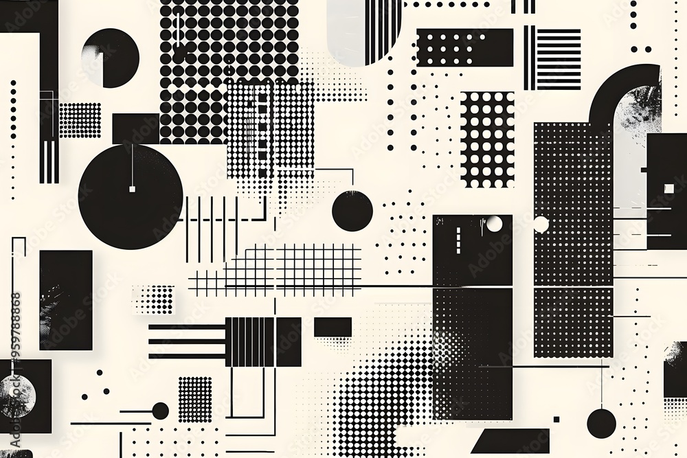 Aufkleber abstract black and white geometric pattern design