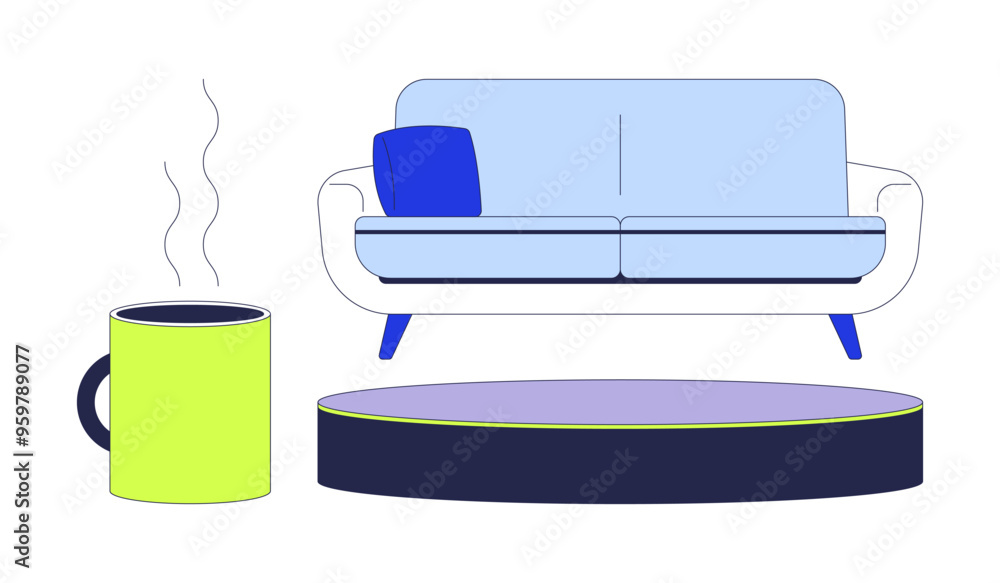 Poster talk show studio setup 2d cartoon objects set. comfortable furniture isolated elements flat vector c
